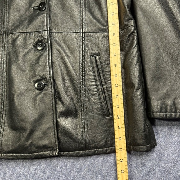 Wilsons Leather Experts Blazer Moto Jacket Women's L Black Button Front EUC - Picture 5 of 6